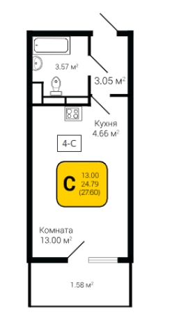 Купить Студию в ЖК Гвардейский в Воронеже. Вариант № 156308, 0, площадь -  квм, цена 3477600 рублей