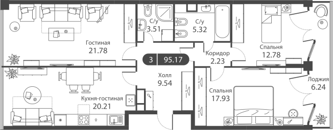 Купить многокомнатную квартиру в новостройках у метро Алексеевская в Москве. Вариант № 88901, 0, площадь - квм, цена 35921250 рублей