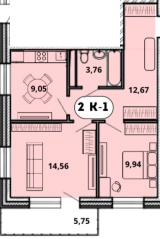 . Вариант № 131708, 0, площадь - 51.71 квм, цена 8118470 рублей