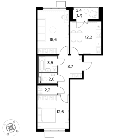 Купить двухкомнатную квартиру у метро Домодедовская в Видном. Вариант № 91802, 0, площадь -  квм, цена 18099900 рублей