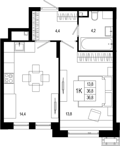 Купить однокомнатную квартиру у метро Подольск в Подольске. Вариант № 120226, 0, площадь - квм, цена 7633658 рублей