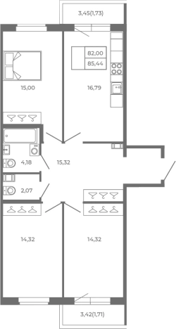 Купить многокомнатную квартиру в Ленинградской области. Вариант № 6961308, 0, площадь -  квм, цена 18882240 рублей