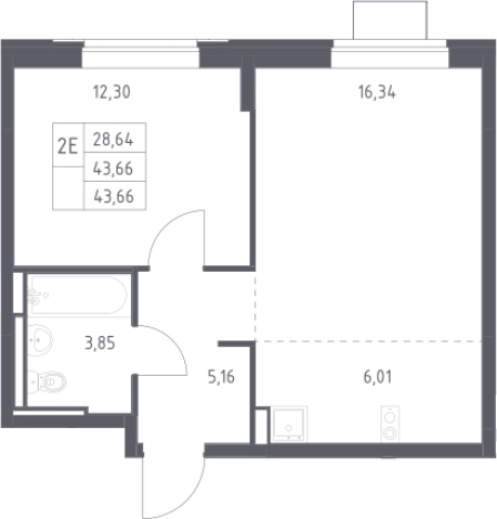 . Вариант № 138249, 0, площадь - 43.66 квм, цена 6310747 рублей