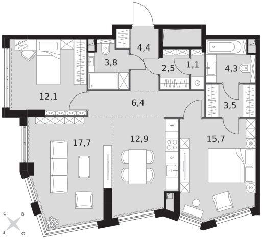 . Вариант № 9724427, 0, площадь - 84.4 квм, цена 61527600 рублей