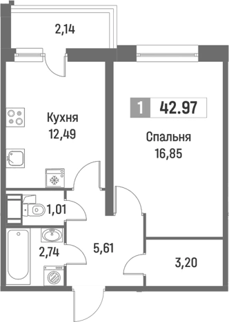 Купить однокомнатную квартиру в ЖК Фотограф в Мурине. Вариант № 8064787, 0, площадь -  квм, цена 7542594 рублей
