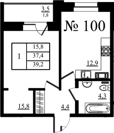 Купить однокомнатную квартиру в новостройках в Гатчине. Вариант № 7260157, 0, площадь -  квм, цена 6648046 рублей