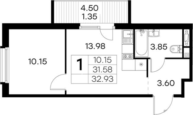. Вариант № 4807269, 0, площадь - 31.58 квм, цена 6989999 рублей