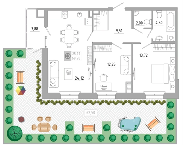 Купить двухкомнатную квартиру в новостройках в Туле. Вариант № 71310, 0, площадь -  квм, цена 6855941 рублей