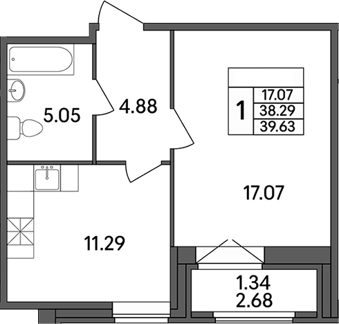 Купить однокомнатную квартиру в новостройках на улице Рождественская в Ленинградской области. Вариант № 7601121, 0, площадь -  квм, цена 5270790 рублей