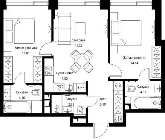 Купить двухкомнатную квартиру у метро Мякинино в Москве. Вариант № 141054, 0, площадь -  квм, цена 30838407 рублей