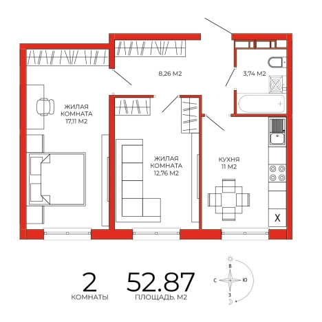 Купить двухкомнатную квартиру на улице Побочинская в Пензе. Вариант № 106169, 0, площадь -  квм, цена 5181260 рублей