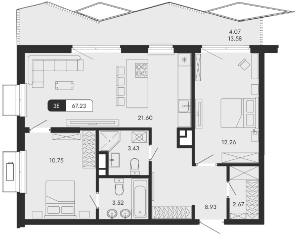 . Вариант № 155522, 0, площадь - 67.23 квм, цена 28396712 рублей