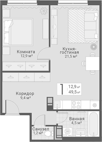 Купить однокомнатную квартиру в ЖК Руднева, 15 в Санкт-Петербурге. Вариант № 7603610, 0, площадь -  квм, цена 12850000 рублей