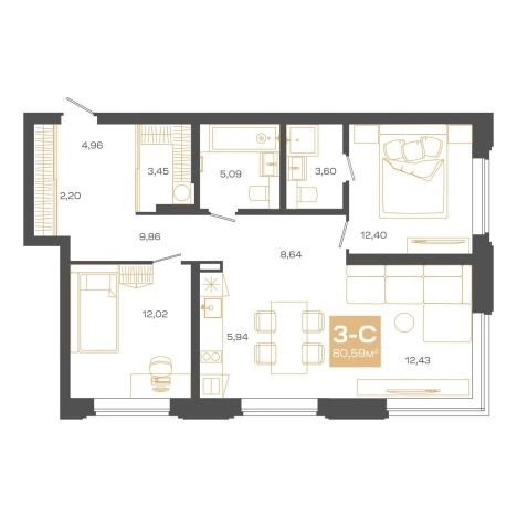 . Вариант № 9961939, 0, площадь - 80.59 квм, цена 20464000 рублей