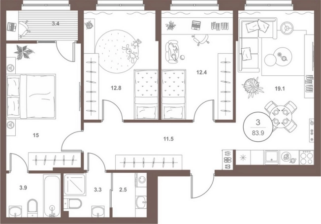 Купить трехкомнатную квартиру в ЖК Жилой комплекс "Upgrade Family" в Пензенской области. Вариант № 4006848, 0, площадь - квм, цена 8809500 рублей