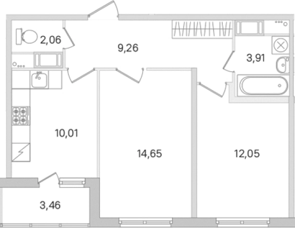 Купить двухкомнатную квартиру в новостройках у метро Проспект Большевиков в Ленинградской области. Вариант № 8489047, 0, площадь - квм, цена 8944068 рублей