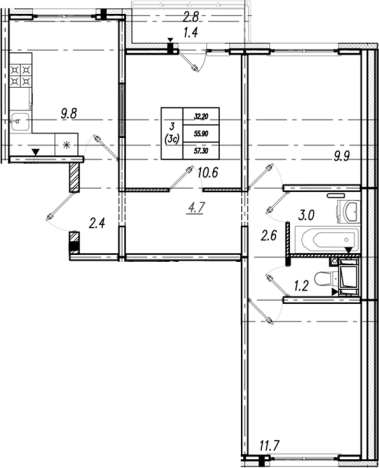 . Вариант № 9635684, 0, площадь - 55.9 квм, цена 10068641 рублей