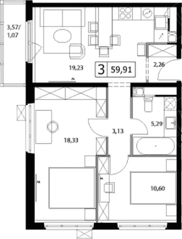 . Вариант № 5833304, 0, площадь - 58.84 квм, цена 10591807 рублей