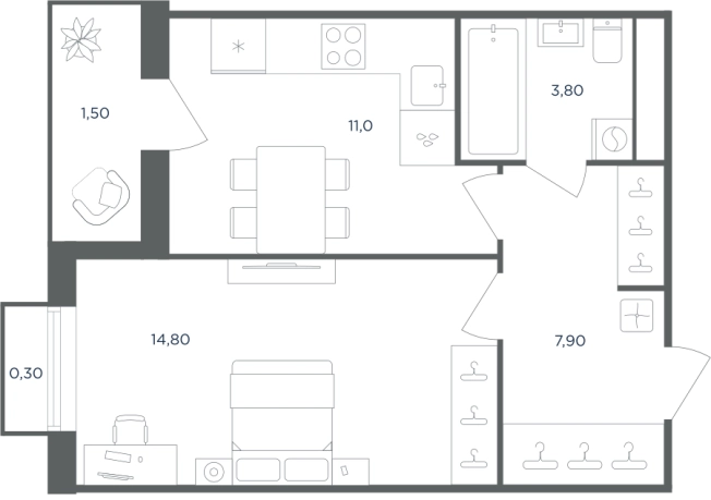 . Вариант № 7688739, 0, площадь - 37.6 квм, цена 7829463 рублей