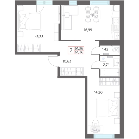 Купить двухкомнатную квартиру в новостройках в Тобольске. Вариант № 159675, 0, площадь -  квм, цена 6300000 рублей