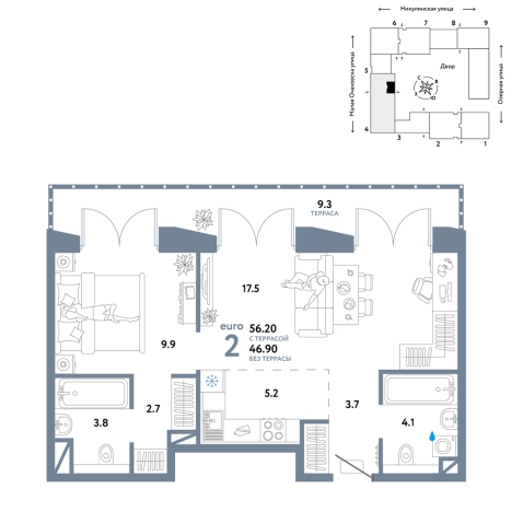 Купить двухкомнатную квартиру в районе Очаково-Матвеевское в Москве. Вариант № 10382530, 0, площадь -  квм, цена 36290000 рублей