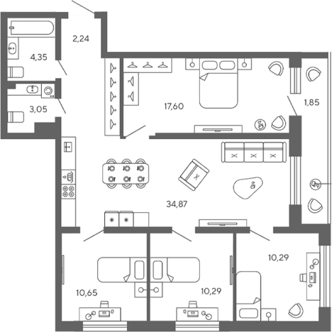 Купить четырехкомнатную квартиру в Ленинградской области. Вариант № 7827965, 0, площадь -  квм, цена 11700000 рублей