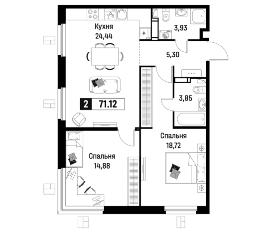 . Вариант № 6866948, 0, площадь - 71.12 квм, цена 12005821 рублей