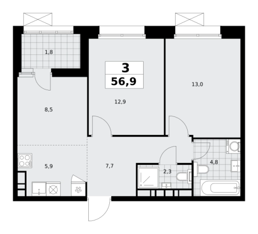 Купить трехкомнатную квартиру в новостройках в Микрорайоне Кутузовский, деревня Рузино в Московской области. Вариант № 2573373, 0, площадь -  квм, цена 21635087 рублей