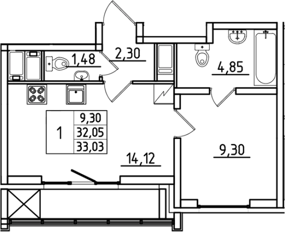 . Вариант № 9639590, 0, площадь - 32.05 квм, цена 8422650 рублей