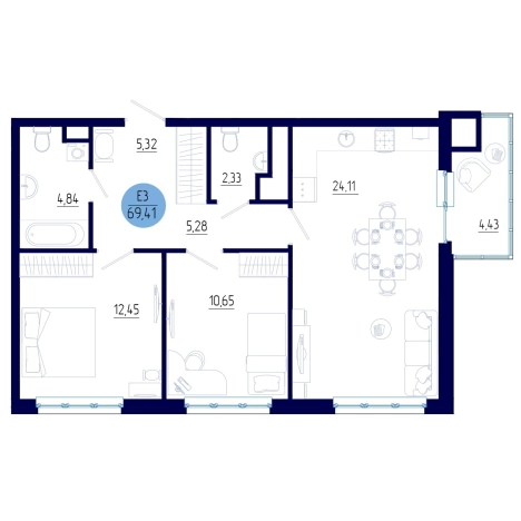 Купить двухкомнатную квартиру на улице проезд Бульвар Оптимистов в Рязанской области. Вариант № 132596, 0, площадь -  квм, цена 7910658 рублей