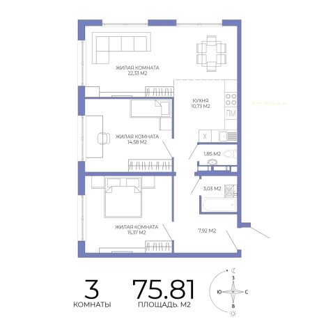 Купить трехкомнатную квартиру на вторичке в ЖК Жилой комплекс "Лугометрия" в Пензе. Вариант № 127078, 0, площадь -  квм, цена 6443850 рублей