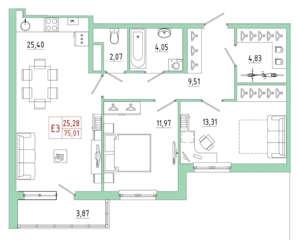 Купить двухкомнатную квартиру в новостройках в ЖК Смарт -квартал на Карпова в Туле. Вариант № 71335, 0, площадь -  квм, цена 7273720 рублей