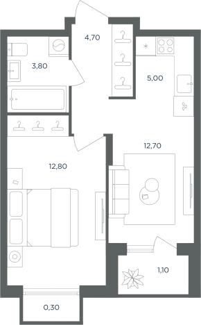 . Вариант № 7688685, 0, площадь - 33.9 квм, цена 7319840 рублей
