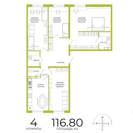 Купить многокомнатную квартиру в новостройках в Микрорайоне Тепличный, Первомайский район в Пензе. Вариант № 115151, 0, площадь -  квм, цена 12264000 рублей