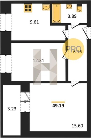 . Вариант № 69726, 0, площадь - 49.19 квм, цена 5037056 рублей