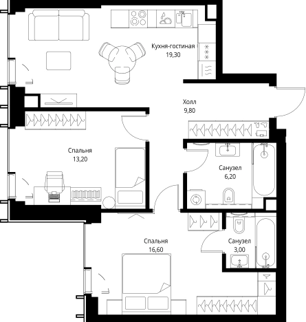 Купить двухкомнатную квартиру в новостройках в ЖК VEER в Москве. Вариант № 10380615, 0, площадь -  квм, цена 35616300 рублей