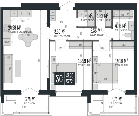 Купить трехкомнатную квартиру в Барнауле. Вариант № 6823451, 0, площадь -  квм, цена 21452520 рублей