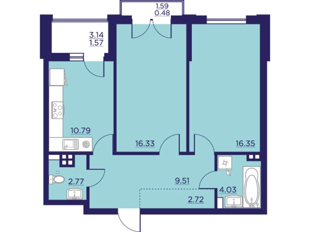Купить двухкомнатную квартиру в ЖК Городские Сады в Воронеже. Вариант № 102898, 0, площадь -  квм, цена 9392025 рублей
