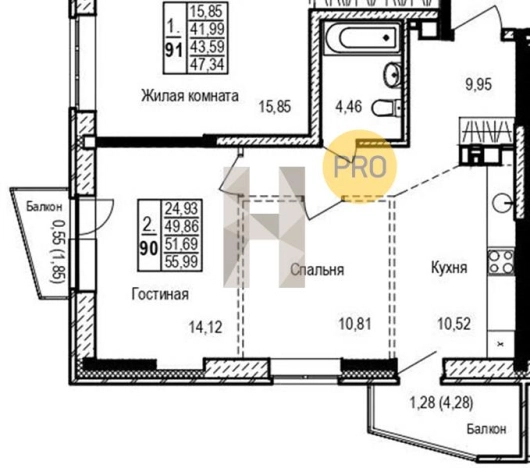 Купить двухкомнатную квартиру в ЖК Сказка в Ижевске. Вариант № 71626, 0, площадь -  квм, цена 4069150 рублей
