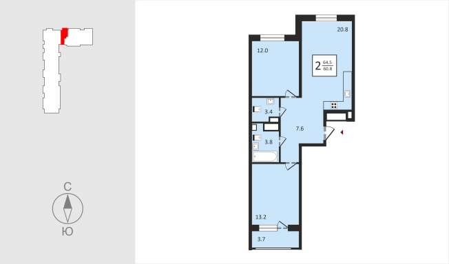 Купить двухкомнатную квартиру в ЖК Квартал Новаторов в Владимире. Вариант № 130674, 0, площадь -  квм, цена 6828850 рублей
