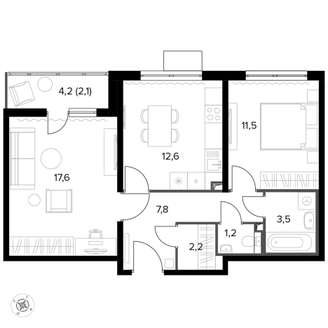 Купить двухкомнатную квартиру в ЖК Южная Битца в Московской области. Вариант № 9874843, 0, площадь -  квм, цена 14930240 рублей