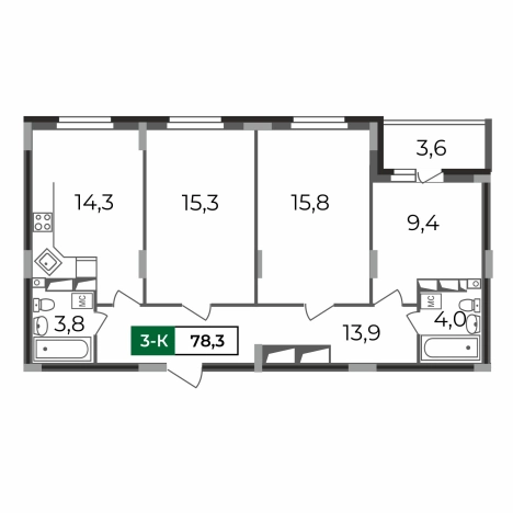 Купить трехкомнатную квартиру в ЖК "Сталинградский бульвар, 7" в смарт-квартале VERIZINO life в Владимире. Вариант № 146407, 0, площадь -  квм, цена 8219543 рублей
