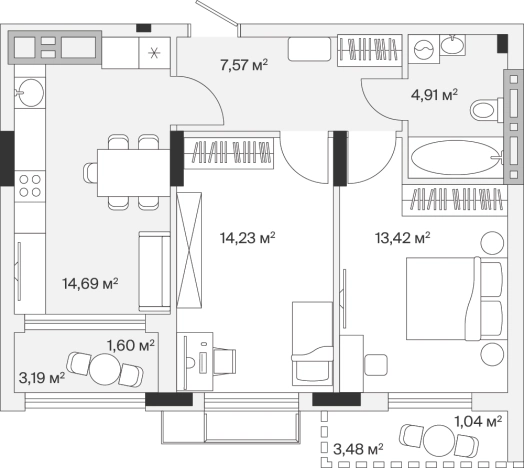Купить двухкомнатную квартиру в новостройках в районе Центральный в Калининграде. Вариант № 101170, 0, площадь -  квм, цена 15466018 рублей