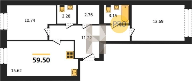 . Вариант № 69811, 0, площадь - 59.5 квм, цена 4105500 рублей