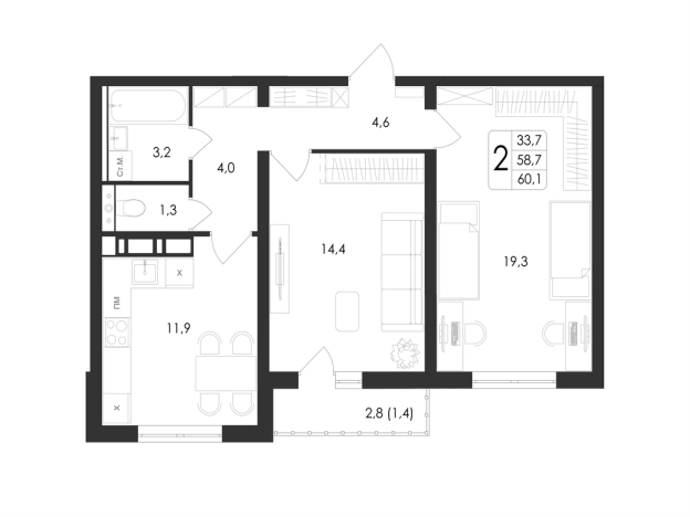 Купить двухкомнатную квартиру в ЖК Май в Воронеже. Вариант № 2656647, 0, площадь -  квм, цена 9224989 рублей