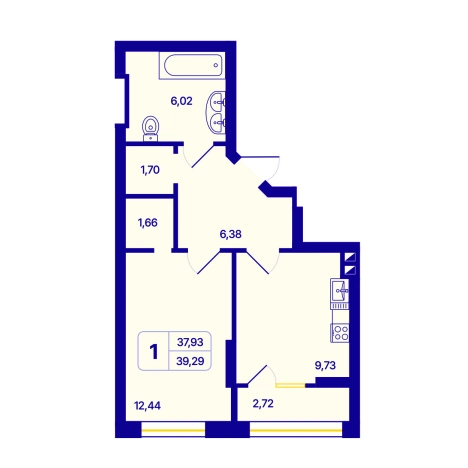 . Вариант № 10056148, 0, площадь - 39.29 квм, цена 6650000 рублей