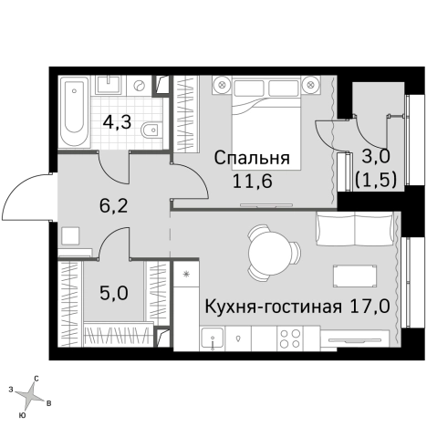 Купить однокомнатную квартиру в новостройках в СЗАО в Москве. Вариант № 9496979, 0, площадь -  квм, цена 22435200 рублей