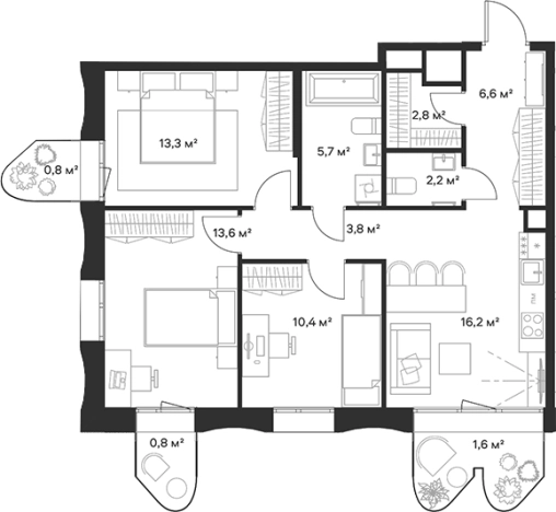 Купить квартиру в Москве. Вариант № 8716499, 2, площадь - квм, цена 51000000 рублей