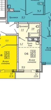 . Вариант № 46148, 16, площадь - 25.3 квм, цена 2800000 рублей