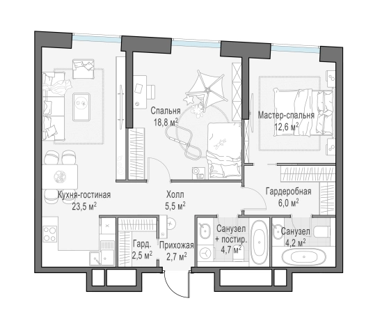 Купить квартиру на вторичке в ЖК КутузовGRAD II в Москве. Вариант № 62959, 0, площадь -  квм, цена 33570000 рублей